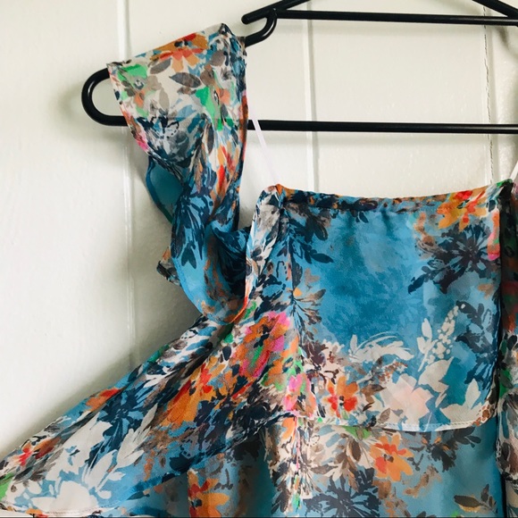 NWT Lavender Brown • Sky Blue Floral Silk Dress - Picture 4 of 16